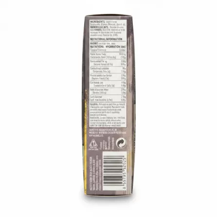 Back of Nairn's cracker box showing ingredients and nutritional info