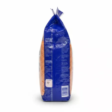 Indus Red Split Lentils 1.75kg bag side packaging with nutrition and storage info