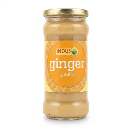 Jar of Indus brand ginger paste with orange label