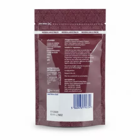 Indus cloves pack nutritional and allergen information back