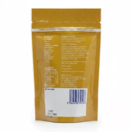 Back side of Indus ground cumin packet showing nutritional information and barcode