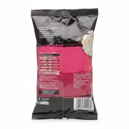 Back of Sharwood's Prawn Crackers pack showing ingredients and barcode
