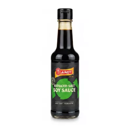 Bottle of Amoy Reduced Salt Soy Sauce front label