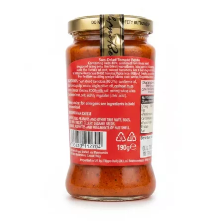 Filippo Berio Sun Dried Tomato Pesto ingredients and allergy label