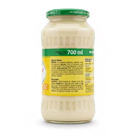 Jar of Społem Kielecki mayonnaise ingredient and use by label