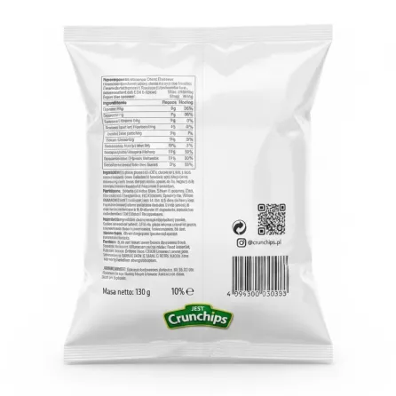Back of Lorenz Crunchips Green Onion Flavour packet showing nutrition and barcode