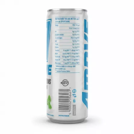 Nutrition facts and barcode on back of 4MOVE drink can