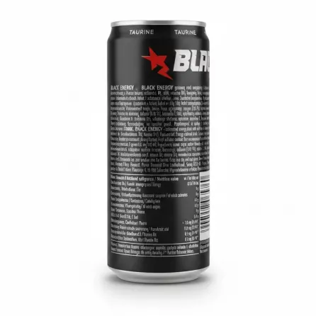 Black Energy energy drink side view with nutrition information