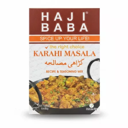 Haji Baba Karahi Masala spice mix box front with karahi curry image