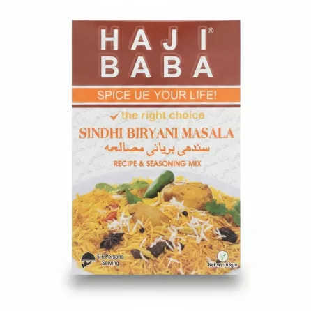 Haji Baba Sindhi Biryani Masala packaging front view showing biryani image