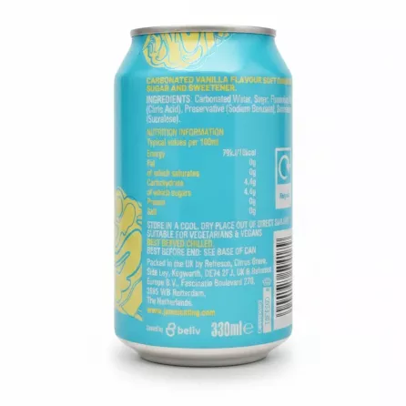 Back of Jamaica Ting Cream Soda can showing ingredients and nutritional information