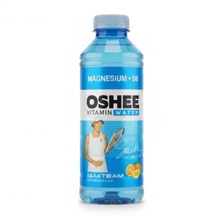 Front view of OSHEE Vitamin Water Magnesium + B6 in lemon-orange flavour 555ml bottle