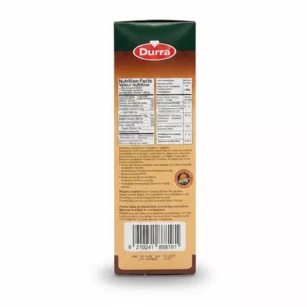 Nutrition facts and origin details printed on the back of Durra sesame bread sticks box