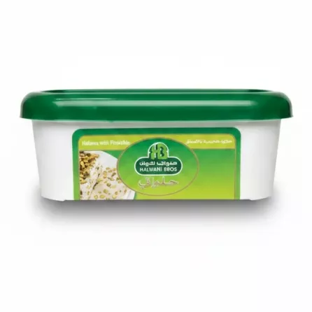 Halwani Bros Halawa with Pistachio tub showing front label