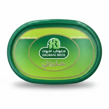 Halwani Bros Halawa with Pistachio 500g tub top view