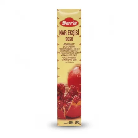 Sera brand pomegranate salad dressing box showing front with pomegranate image