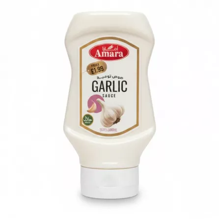 Bottle of Amara Garlic Sauce front label