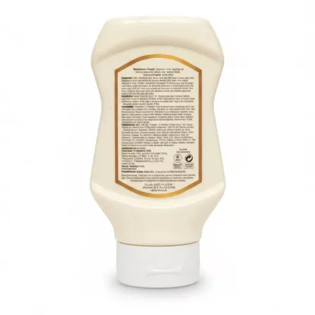 Bottle of Amara Garlic Sauce back label showing ingredients and nutrition details