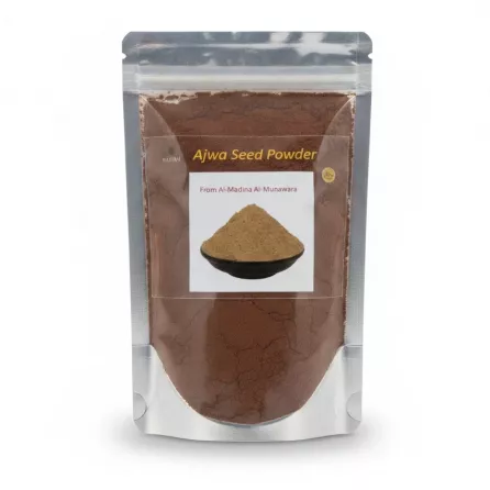 Packaged Halalo Ajwa Seed Powder in a resealable bag