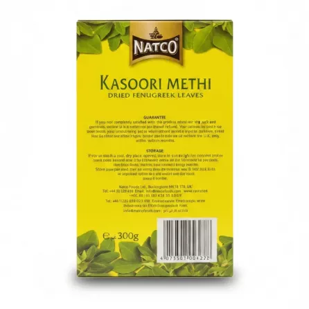 Back packaging of Natco Kasoori Methi showing product information and barcode
