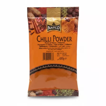Pack of Natco brand chilli powder with bright orange packaging