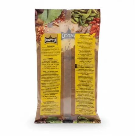 Natco Garam Masala back pack with guarantee and storage instructions