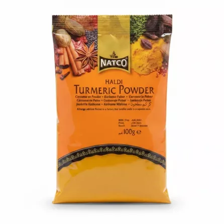 Front pack of Natco Turmeric Powder Haldi with vibrant yellow powder visible