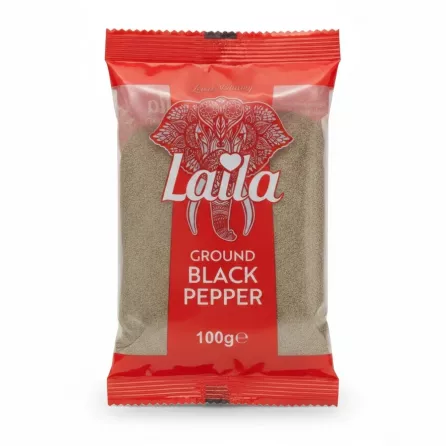 Laila brand ground black pepper in red packaging, 100g