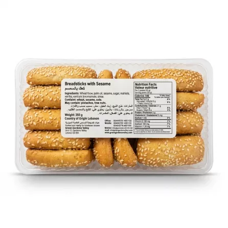 Enhanced Back label and nutrition facts of Bon Lait Breadsticks with Sesame
