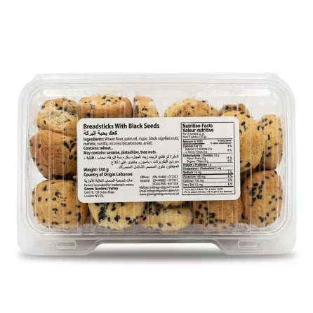 Enhanced Back view of Bon Lait bread sticks pack showing ingredients, nutrition, and weight