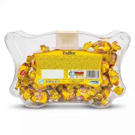 Enhanced Back of Eclairs Cream Filled Butter Toffees tub showing ingredients and barcode