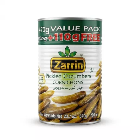 Enhanced Zarrin Pickled Cucumbers Cornichons Value Pack 670g front view
