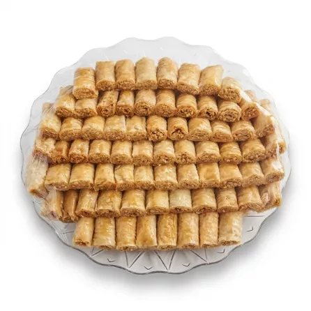 Enhanced Rayyan Premium Baklava Platter with layered pastry in clear packaging