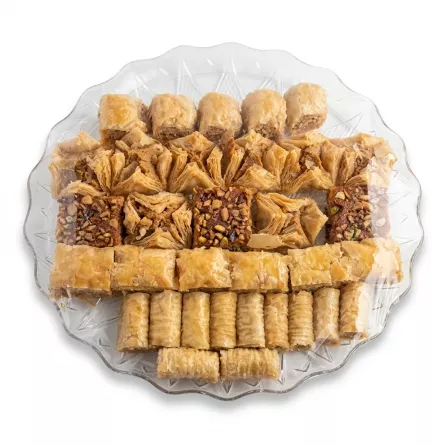 Enhanced Platter of assorted Middle Eastern baklava wrapped for display