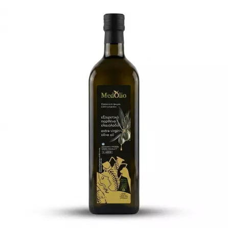 Enhanced Front of MedOlio Extra Virgin Olive Oil 1L bottle showing label and offer price
