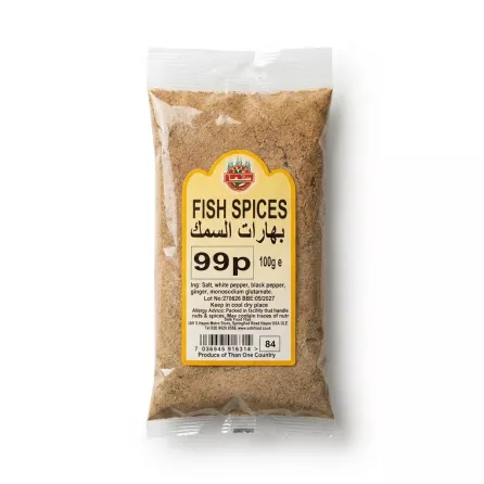 Enhanced Packet of Fish Spices 100g with clear ingredients label