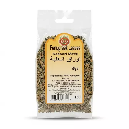 Enhanced Packet of Safa Fenugreek Leaves Kasoori Methi 30g in hand