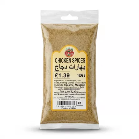 Enhanced Packet of Safa Chicken Spices 100g with clear ingredients and product details