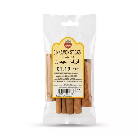 Enhanced Safa Food Cinnamon Sticks 50g retail pack front view