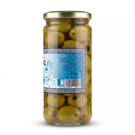 Enhanced Rear label and barcode of Garusana Halkidiki Greek Pitted Olives jar