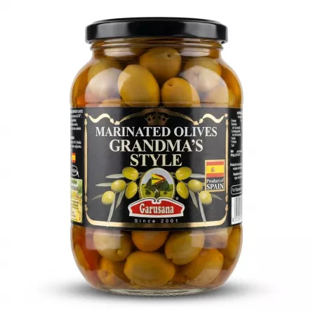 Enhanced Front label of Garusana Marinated Olives Grandma’s Style 850ml jar