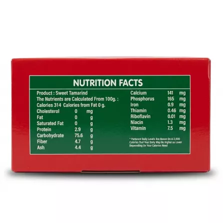 Enhanced Bravo Sweet Tamarind nutrition facts panel on packaging