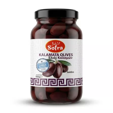 Enhanced Front label of Sofra Kalamata Olives Jumbo jar