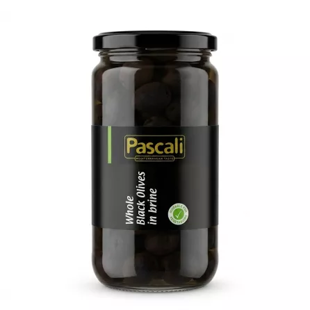 Enhanced Front of Pascali Whole Black Olives in Brine jar