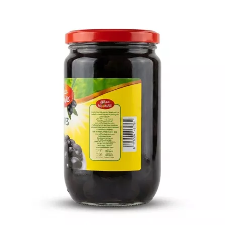 Enhanced Back label with nutritional information and barcode on California Garden black olives jar