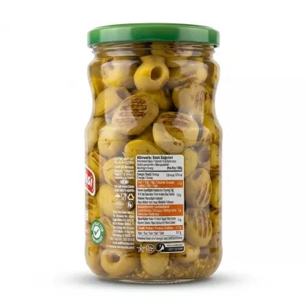 Enhanced Back of Köy Sefası grilled green olives jar showing nutritional information