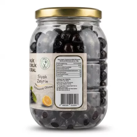 Enhanced Back label and barcode of Gemlik Doğal Siyah Zeytin olives jar