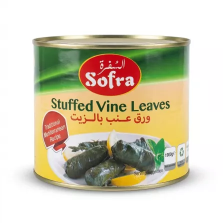 Enhanced Front label of Sofra Stuffed Vine Leaves 1900g tin
