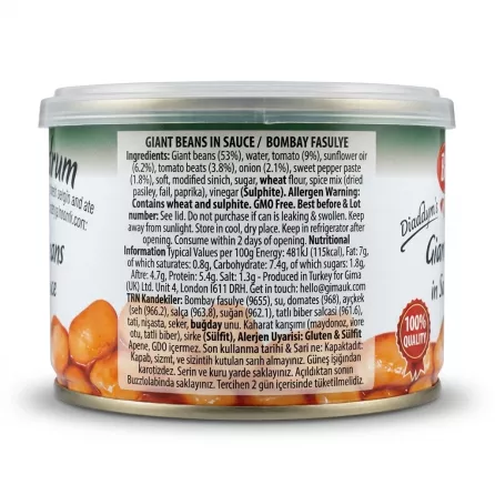 Enhanced Ingredients and nutritional info of Bodrum Giant Beans in Sauce