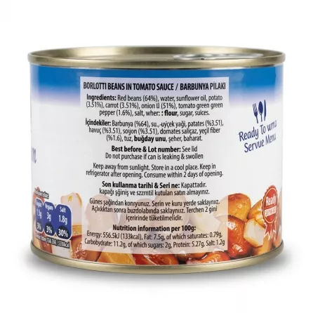 Enhanced Ingredients and nutrition information on Bodrum Borlotti Beans tin
